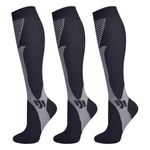 Evolyline 3 Pairs Compression Socks for Women & Men, Knee Length Medical Compression Socks Men, Fit for Running Flying Nursing Flight Travel Sports varicose veins Promote Circulation 20-30 mmhg