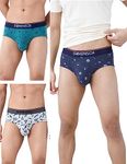 DAMENSCH Men's Cotton Blend Briefs (Pack of 3) (DAM-CTP-B-BLB-CMT-SOG-PACK-3-L_Blue Buzz, Check & Mate Teal, Stroke Grey_L)