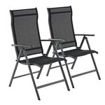 SONGMICS Set of 2 Folding Garden Chairs, Outdoor Chairs with Durable Aluminium Structure, 8-Angle Reclining Backrest, Max. Capacity 150 kg per Chair, Black GCB29BK