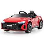 GYMAX Kids Ride on Car, 12V Battery Powered Licensed Audi Toy Car with Remote Control, Music, TF, MP3, USB, High/Low Speed, Slow Start & Safety Belt, Children Electric Vehicle for Boys Girls (Red)