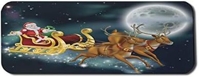 Lunarable Christmas Computer Mouse Pad, Santa Claus with Reindeer in Sledge Dark Starry Night with Moon Fantasy, Rectangle Non-Slip Rubber Mousepad Large, 31" x 12" Gaming Size, Space Blue