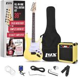 LyxPro 39 inch Electric Guitar Kit Bundle with 20w Amplifier, All Accessories, Digital Clip On Tuner, Six Strings, Two Picks, Tremolo Bar, Shoulder Strap, Case Bag Starter kit Full Size - Retro Yellow