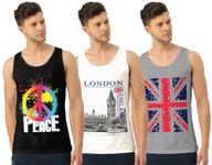 ReoRea Men's Regular Fit Trendy Printed Vest with Elegant Design | Super Soft Light Weight and Comfortable Casual Innerwear Sando/Baniyan(London-Peace-Flag_S)