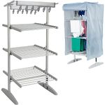 GlamHaus Heated Clothes Airer Digital Electric Drying Rack- 4 Tier Extendable Dryer, Eco Design with Cover for Faster Drying, Countdown Timer, Temperature Control, 300W