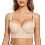 FallSweet Push Up Bras for Women Lace Plus Size Wide Back Underwire Longline Corset Bra(Beige, 38C)