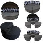 Patio Furniture Outdoor Round Daybed, 210CM Sun Shade Leisure Sofa with Retractable Canopy Wicker Rattan Separated Seating Sofa Chair Sun Island Bed Lounger for Patio Garden Backyard Gray -210CM