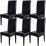 Dining Chair Covers, Solid Pu Leather Waterproof Oilproof Stretch Dining Chair Protector Cover Slipcover (Black, 6 Pack)