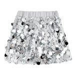 Miipat Girls Sequin Skirt Sparkly Toddler Kids Mini Glitter Skirt Elastic Waist Party Pencil Skirt(Silver,6-7Years)