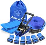Rainbow Craft 50ft Ninja Warrior Obstacle Course for Kids - Ninja Warrior Slackline, 12 Removable Buckle Loops, 12 Ninja Attachments, Ninja Course Training Equipment for Outside