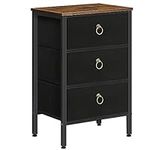 HOOBRO 3-Drawer Bedside Table, Side Table, Fabric Drawers, End Table, Retro Industrial Style, Metal Frame, for Bedroom, Study, Office, Large Storage, Rustic Brown and Black BF59BZ01