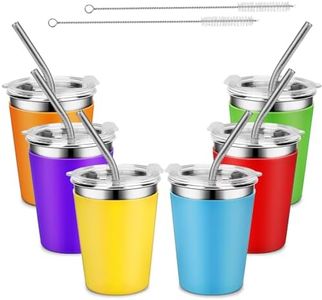 Kids Stainless Steel Cups with Lids, Spill Proof Metal Tumblers with Stainless Steel Straws for Adults, Unbreakable Toddle Cups with Full Wrapped Anti-Scald Sleeves for Hot and Cold Drinks.6Pack.12oz