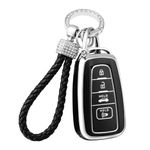 OFFCURVE Compatible with Toyota Camry RAV4 Key Fob Cover with Keychain, for Highlander Corolla Avalon C-HR Prius GT86 Key Fob Cover Case Premium Soft TPU 360 Degree Protector Key Holder, Black