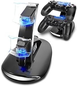 Megadream Dualshock 4 Dual USB Charging Charger Docking Station Stand for Sony Playstation 4 PS4, PS4 Pro, PS4 Slim Controller, Supports simultaneous charging of two controllers - Black