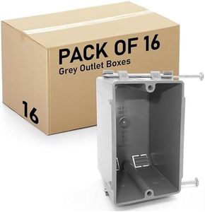(16 Pack) Plastic Electrical Box, Grey Outlet Box, Single Gang New Work Junction Box, Captive Nails, 18 cu. Inches, Length 3.75'', Width 2.25'', Depth 2.875'', 2 Hour Fire Rated Electrical Outlet Box