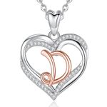 INFUSEU Heart Initial D Necklace for Women Girls Rose Gold Letter Pendant Neckless Cubic Zirconia Jewelry Ladies Romantic Gifts, 20 Inch Chain