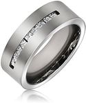 Wide Cubic Zirconia Channel Set CZ Couples Wedding Band Ring for Men for Women 7MM Silver Tone Titanium