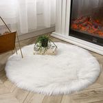 Housine® Stylish Ultra Soft Silky Fluffy Round Shag Faux Sheepskin Non-Skid Area Rug, Bedside Round Rugs for Bedroom Living Room, Kids Playroom Decor (Round,80X80cm, White)