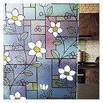 LAVOUP Window Film Privacy Static Cling Stained Glass Film 3D Decorative Colorful Removable Glass Window Sticker Heat Insulation Vinyl Window Foil for Home 17.5 X 78.7 Inch