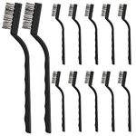 12 Pcs Wire Brush Set Plastic Handles Stainless Wire Brush for Cleaning Rust, Metal Work Pieces, Welding Slag and Rust, Greasy Dirt (Black)