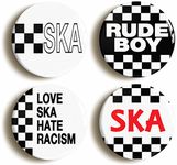 SKA BADGE BUTTON PIN SET (Size is 1inch/25mm diameter) MOD SEVENTIES FANCY DRESS