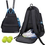 ACOSEN Tennis Bag Tennis Backpack - Tennis Bags for Women or Men to Holds 2 Tennis Rackets, Pickleball Paddles, Clothes and Balls, Separate Ventilated Shoe Compartment (Black - B)