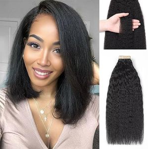 YDDM Tape in Hair pelo natural para extensiones negro extension adhesivas 12 Pulgadas Kinky Straight Tape in Hair Extensions 100% pelo auténtico 20 comprimidos 30g pelo humano extension cabello