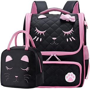 Cute Black Backpacks with Lunch Box for Teen Girls, Kids Backpack for Toddler Preschool Bookbags Elementary School Bags