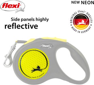 Flexi New Neon S Retractable Dog Lead, 5m Tape – Small