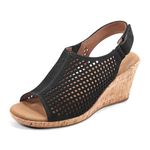 Rockport Women's Briah Perf Sling Wedge Sandal, Black Nubuck, 8.5 M US