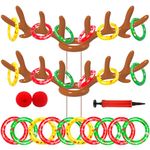 Dokeawo 2 Pack Inflatable Reindeer Antler Ring Toss Game for Xmas Party with 11 Rings Antler Hat Games for Kids Adults Family Indoor Outdoor Carnival Christmas Games