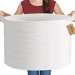 MEGASKET White Rope Storage Baskets, 22" X 22" X 14" Extra Large Blanket Basket Living Room, Soft Cotton Rope Basket, Toy Basket, XXXL Baskets for Organizing, Wicker Woven Baby Laundry Basket Hamper
