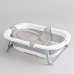 INFANTSO Silicone Foldable Bathtub For Baby 0-3 Years (Grey), Mini Swimming Pool For Babies, Newborn, Infants & Toddlers With Support Bathnet, Ergonomic & Spacious With Anti Skid Legs & Quality Material