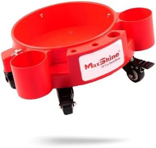 Maxshine 5 Gallon Rolling Bucket Dolly - Heavy-Duty with 5 Wheels, 2 Locking Casters, Organizer for Cleaning Compounds & Brushes - Detailing Accessory & Supplies - Red w/White Decal