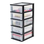 Iris Ohyama Plastic Storage Drawers Unit, 5 Shallow Drawers, Black, Easy-Pull Drawers, A4, A5 & A6 Format, File Organiser, For Office, School, Stationary, BPA Free, Chest, Tower, OCH-2005