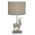 Silver Stag Vintage Table Lamp Light with Grey Fabric Drum Shade | 425mm Height | 1 x E27 ES Lamp Bulb Required (Not Included) | 3 Pin Plug | in-line Switch | Suitable for LED