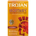 Trojan Ultra Ribbed Ecstasy Lubricated Condoms, 10 count