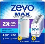 Zevo MAX Bug Catcher & Fly Trap for Indoors - Flying Insect Trap for Gnats, House & Fruit Flies - Use in Any Room - No-Mess Disposal (1 Plug in Base & 6 Cartridges)