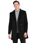 ESSENTIELE Men's Pencil Black Trench Coat Notch Lapel Single Breasted Top Coat Winter Warm Woolen Tweed Business Semi Long Jacket Overcoat (X-LARGE)