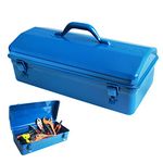 FOREVERIE Steel Portable Tool Box with Two Metal Latches, Gardening Tools Organizer Box, Tool Storage Case for Home, Cars, Automobile, Construction Industry and Civil Worker & Tradies, Blue