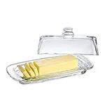 8'' Art Glass Butter Dish with Lid,Classic Covered 2-Piece Butter Container For Countertop,Multi-Purpose Preserving Serving Dessert Tray Bowl,Dishwasher Safe