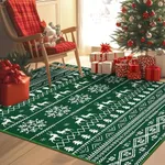 Yamaziot Christmas Area Rug 4x6, Non-Slip Washable Snowflake Living Room Rug with Rubber Backing, Low Pile Faux Wool Soft Rug Holiday Decor Xmas Rug Floor Carpet for Living Room, Bedroom, Green