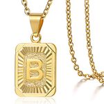 Trendsmax Rectangle Initial Letter Pendant Charm for Mens Womens Gold Plated Capital Letter Pendant Necklace Rolo Chain 18inch
