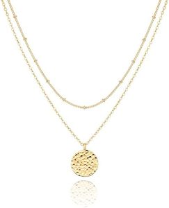 Befettly Full Moon Layered Necklace 14K Gold Fill Dainty Hammered Cute Beads Chain Layering Necklace CK10-Full Moon Layered
