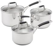 Stellar Flow Set of 3 Stainless Steel Saucepans with Glass Lids, 16cm, 18cm & 20cm, Oven Safe, Induction Ready