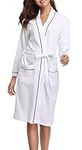 Vlazom Waffle Dressing Gowns Soft Unisex Bathrobe Lightweight Kimono Robes for All Seasons Spa Hotel Home White, M