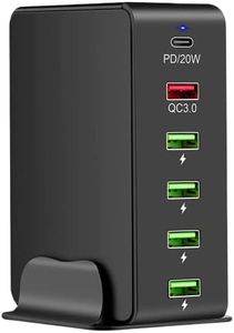 FOSION Multi Ports 65W USB Fast Charging Station, 6-Port Desktop USB Wall Charger AU Plug with 20W USB C PD+ 18W QC 3.0 +4 USB 5V2A Port for iPad, iPhone 14/13/12/12/11,Galaxy,Pixel