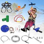 Zipline for Kids and Adult, Zip line Kits for Backyard with Stainless Steel Spring Brake, Cable Tensioning Kit, Safety Harness, 2 Tree Protectors and Full Set of Zip line Accessories