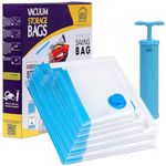 ABOUT SPACE 6 Pack Vacuum Bags for Travel with Hand Pump (2 Jumbo/2 Large/2 Medium) Airtight, Reusable Space Saver Compression Storage Bags for Packing, Vaccine Sealer Bags with Ziplock (PP-Blue)