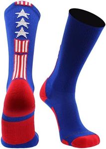 MadSportsStuff Patriot Stars and Stripes Team USA American Flag Crew Socks (Royal/Red/White, Large)
