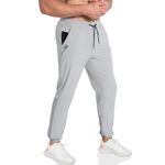 BROKIG Mens Contrast Gym Joggers Pants,Casual Athletic Jogging Tracksuit Bottoms Running Sports Trousers with Zipper Pockets(M,Light Grey)